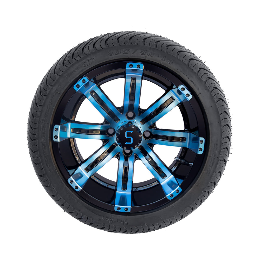 225/30-14 Blue and Gloss Black Tyre and Wheel Combo