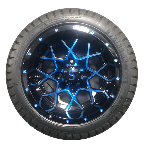 12 Inch Gloss Blue and Black Wheel And 215/35-12 Tyre Assembly