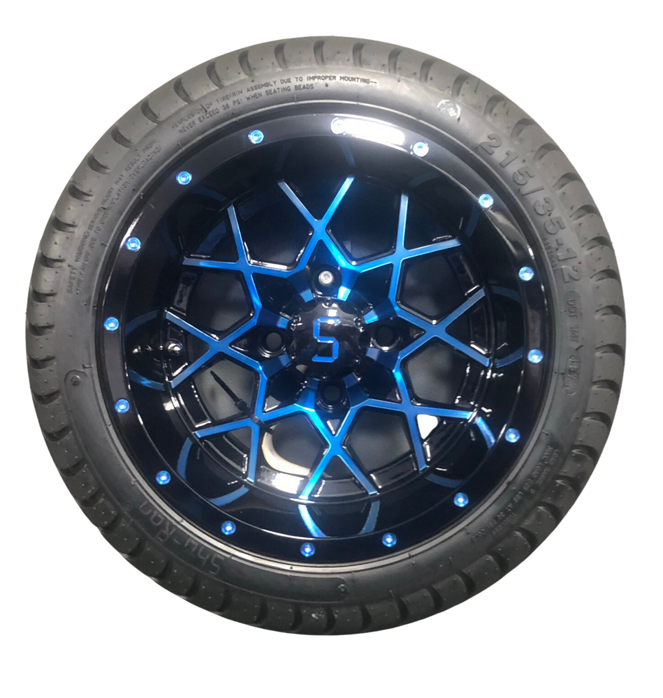 12 Inch Gloss Blue and Black Wheel And 215/35-12 Tyre Assembly