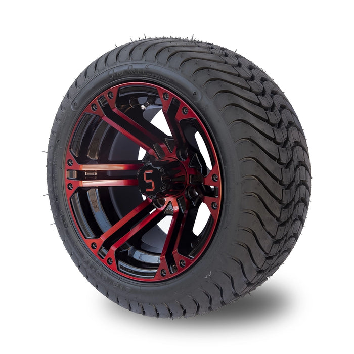 Golf Cart 12 Inch Red with Glossy Black Wheels On 215/35-12 Street Tyres